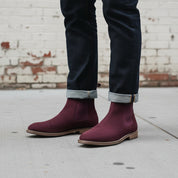 Handmade Men's Burgundy Suede Chelsea Ankle Boots
