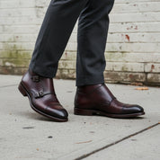 Handcrafted Men's Brown Leather Double Monk Strap Boots