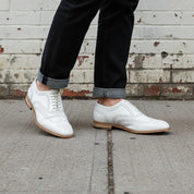 Handmade Men Wing Tip Brogue Dress Shoes, White Party Shoes