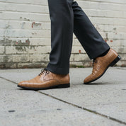 Men's Tan Crocodile-Embossed Leather Oxfords