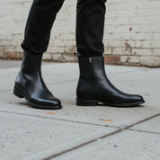 Men's Black Full-Grain Leather High Ankle Boots with Side Zippers