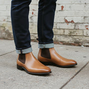 Men's Tan Plain-Toe Leather Chelsea Boots — Erwood