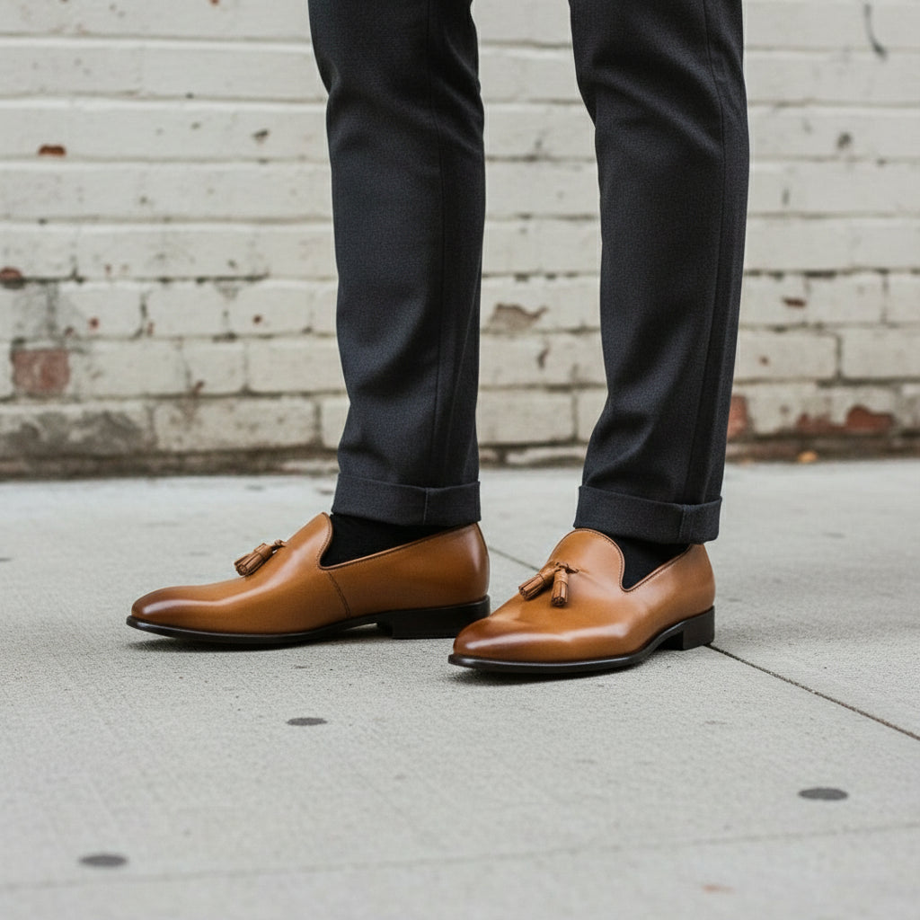 Men's Rich Tan Tassel Loafer Handcrafted Calf Leather Dress Shoes