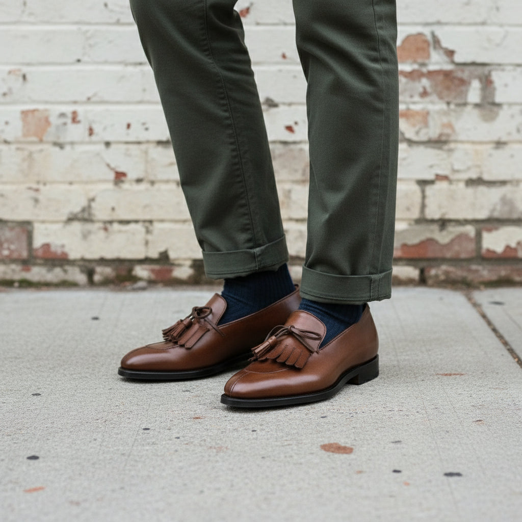 Men's Brown Fringe Leather Tassel Loafers