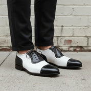 Handmade Mens Two Tone Formal Shoes, Black and White Spectator Shoes