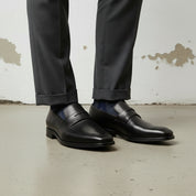Men's Black Cap-Toe Leather Penny Loafers