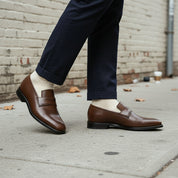 Men's Brown Cap-Toe Leather Penny Loafers