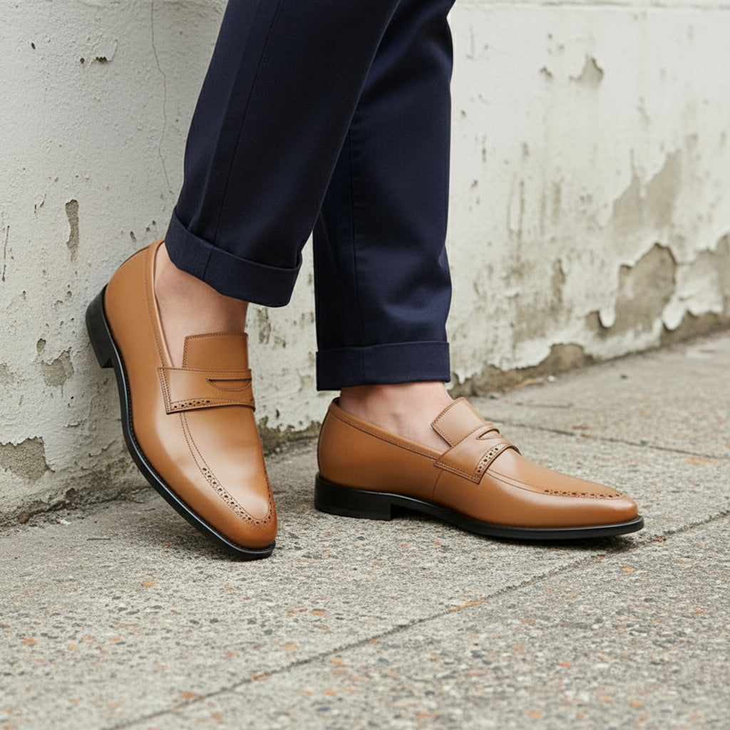 Handcrafted Men's Tan Leather Moccasins