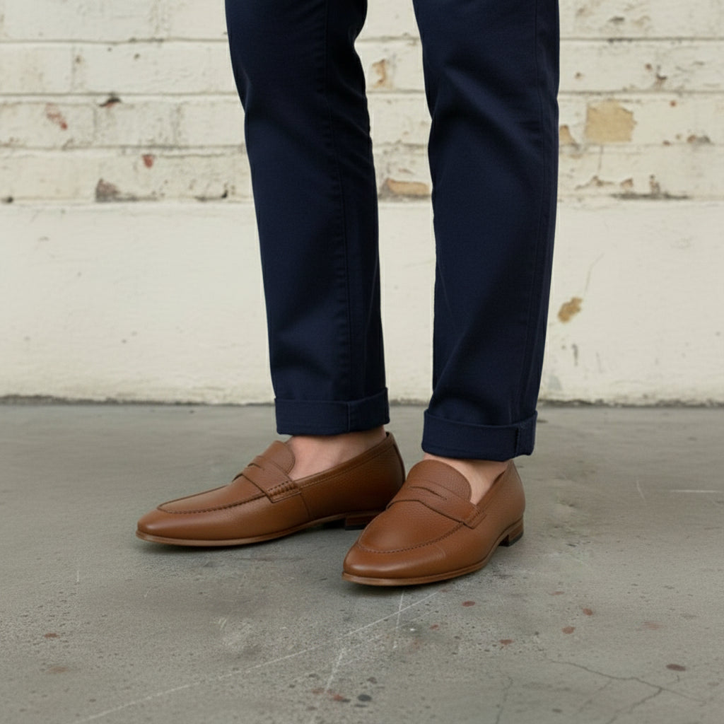 Handcrafted Men's Brown Leather Moccasin Loafers