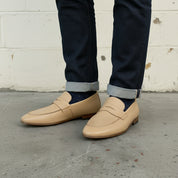 Handcrafted Men's Tan Leather Moccasin Loafers