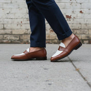 Men's Brown and White Two-Tone Leather Loafers