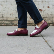Men's Burgundy and White  Leather Loafers