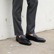 Men's Black Apron-Toe Leather Penny Loafers