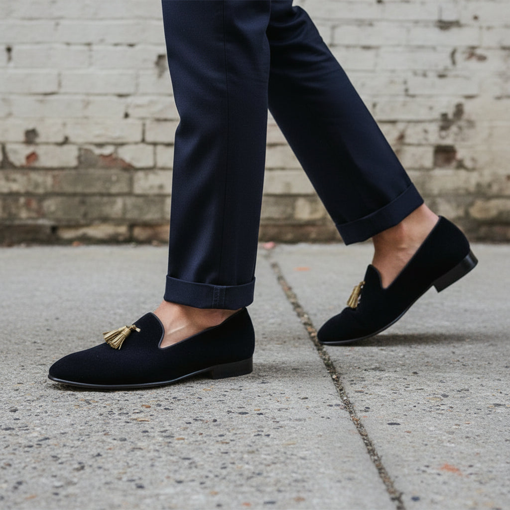 Men's Navy Suede Tassel Loafers