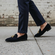 Men's Navy Suede Tassel Loafers