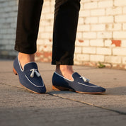 Men's Navy Blue Suede Tassel Loafers