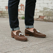 Handmade Men's Brown Suede Leather Loafers