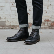 Men's Black Cap-Toe Leather Combat Boots