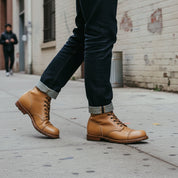 Men's Tan Cap-Toe Leather Combat Boots
