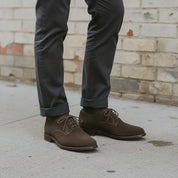Men's Dark Brown Plain-Toe Suede Oxfords — Pinfold