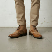 Men's Tan Wingtip Leather and Suede Derby Boots