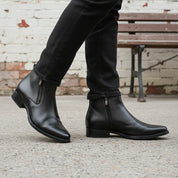 Men's Black Plain-Toe Leather Ankle Boots