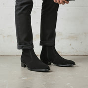 Men's Black Plain-Toe Suede Zipper Boots