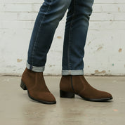 Men's Brown Plain-Toe Suede Zipper Boots