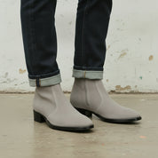 Men's Light Gray Plain-Toe Suede Zipper Boots