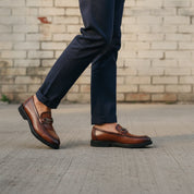 Men's Brown Apron-Toe Leather Bit Loafers