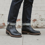 Men's Black Plain-Toe Leather Biker Boots — Chinley