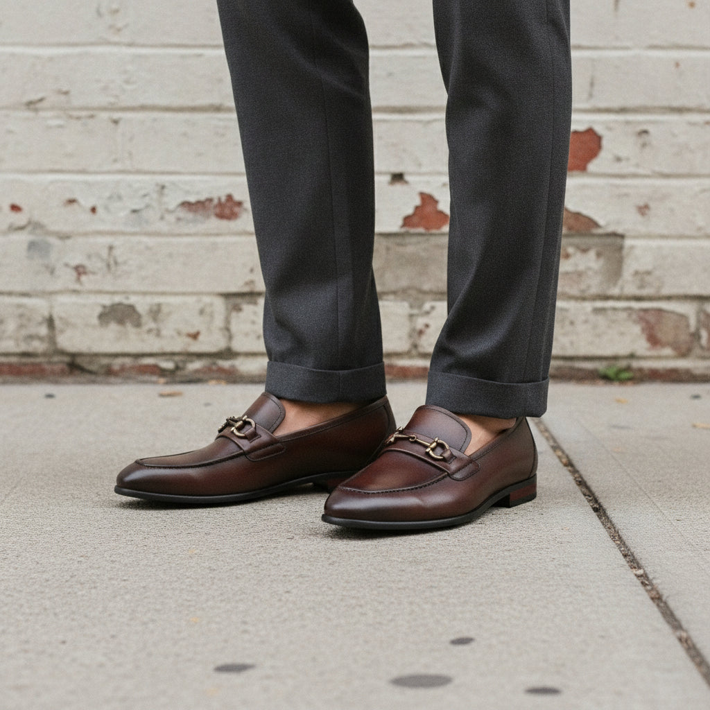 Men's Dark Brown Apron-Toe Leather Bit Loafers