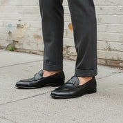 Men's Black Apron-Toe Leather Bit Loafers