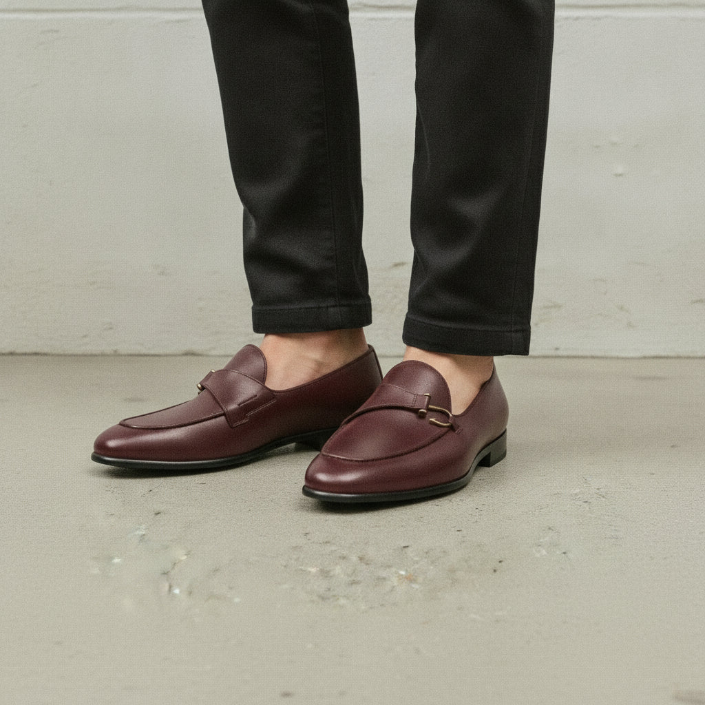 Men's Burgundy Apron-Toe Leather Bit Loafers