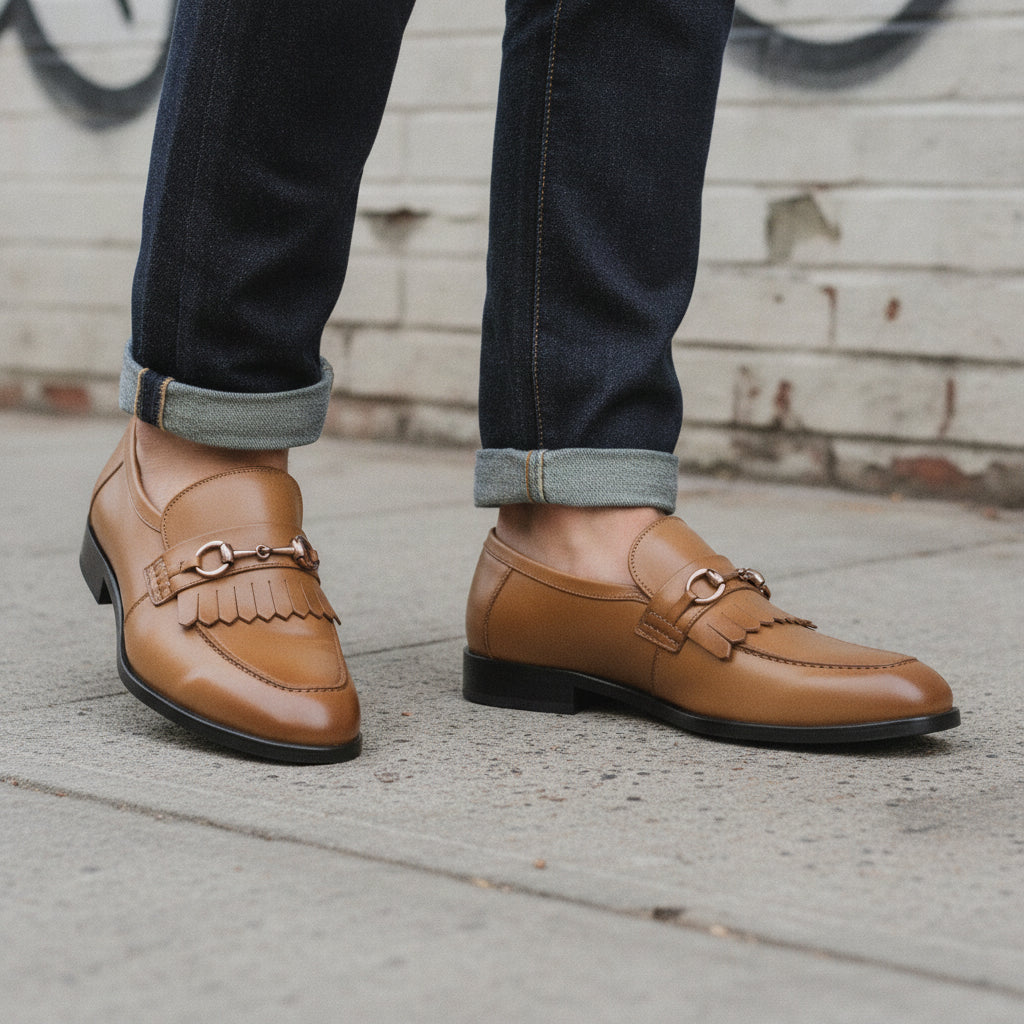 Men's Tan Fringe Leather Bit Loafers — Wesley