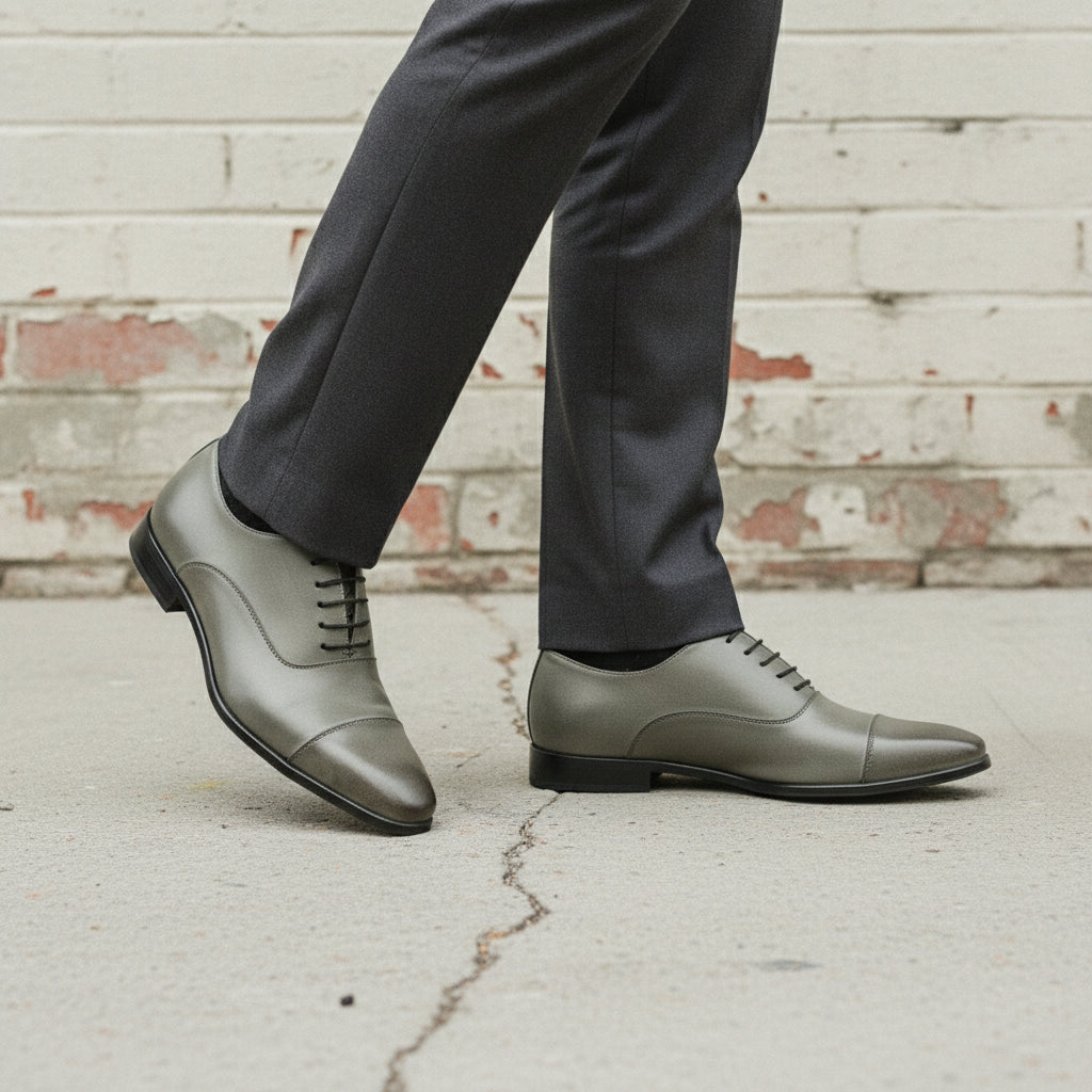 Men's Olive Gray Cap-Toe Leather Oxfords — Abberline