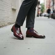 Men's Burgundy Moc-Toe Crocodile-Embossed Leather Penny Loafers — Abberforth