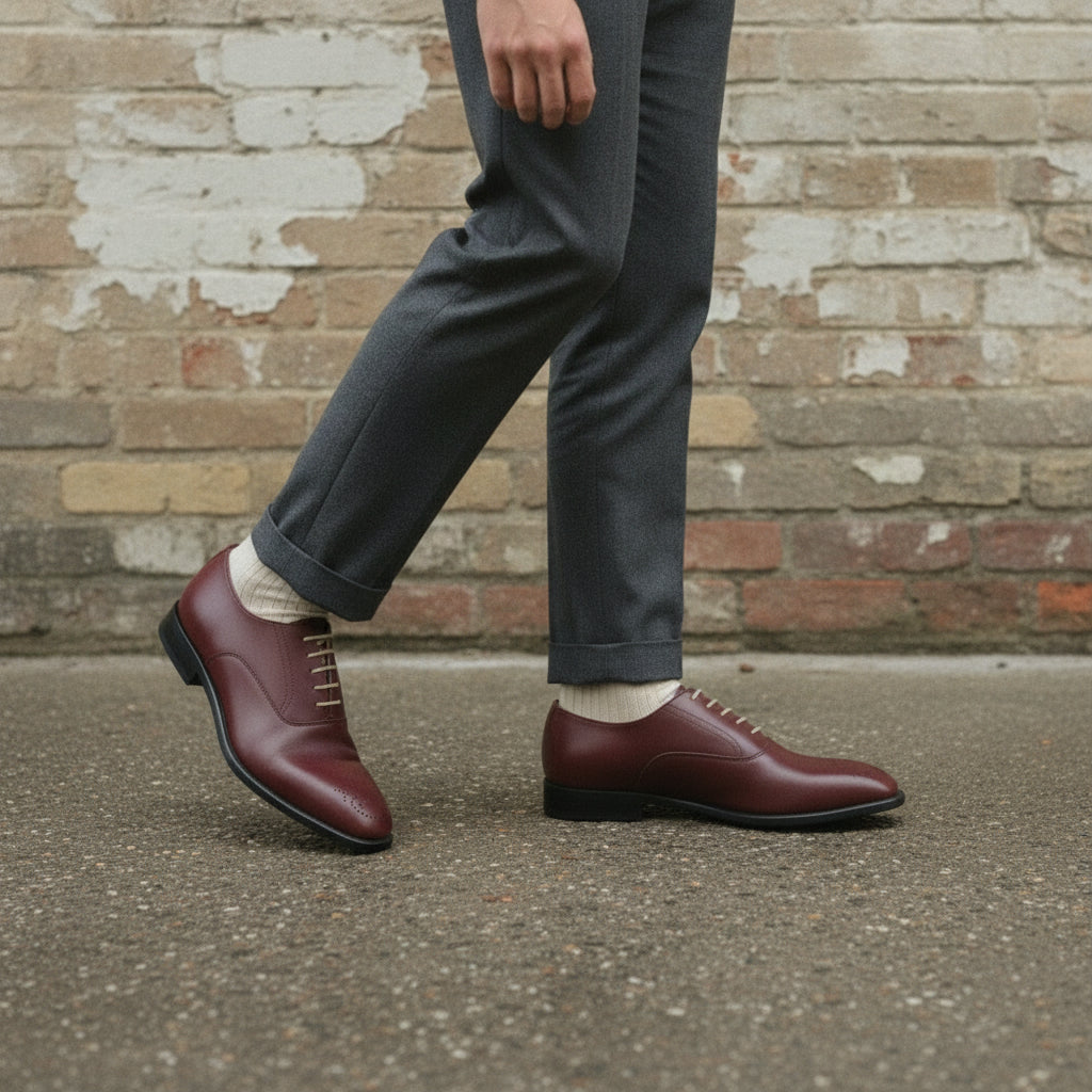 Men's Burgundy Cap-Toe Brogue Leather Oxfords — Sarsfield