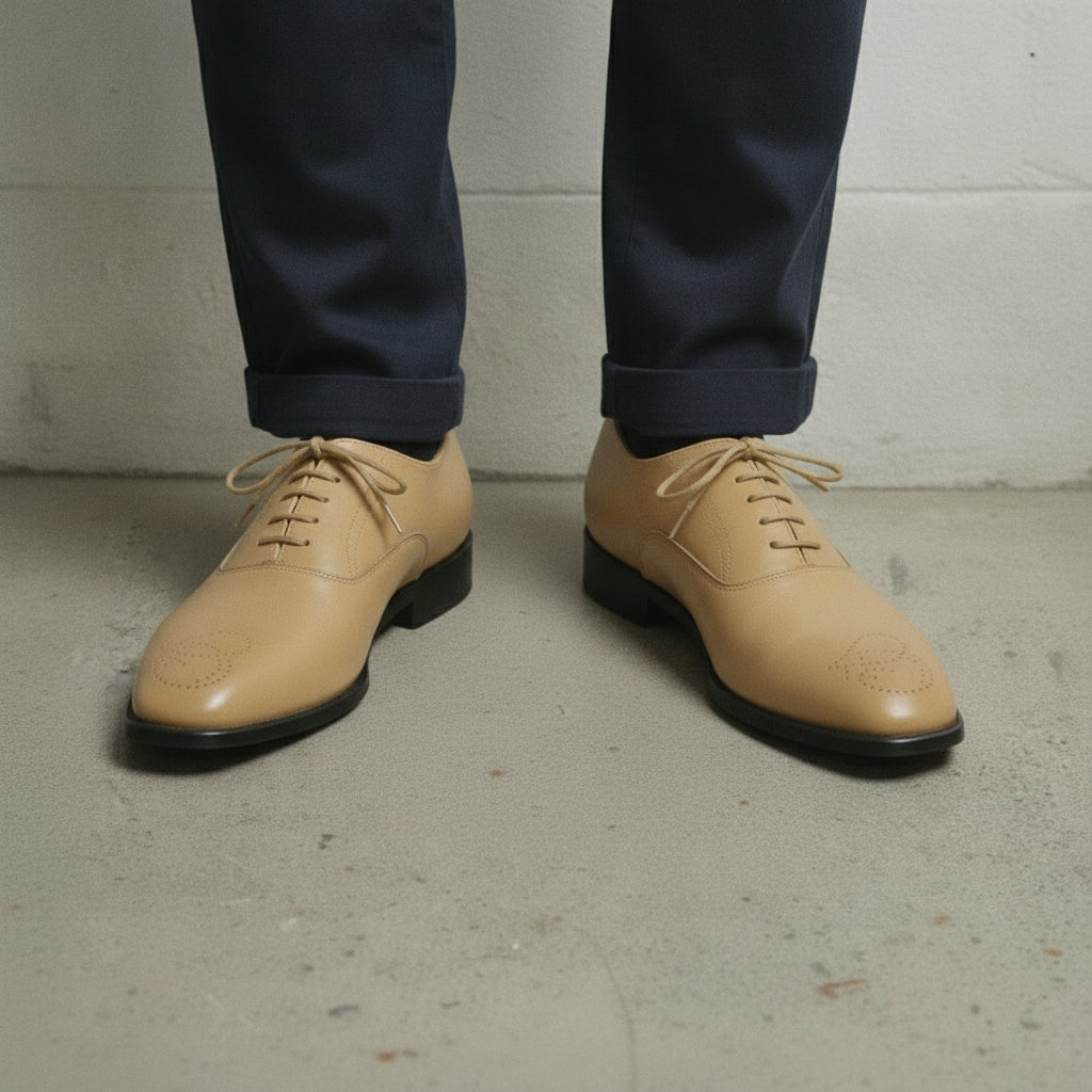 Men's Tan Cap-Toe Brogue Leather Oxfords — Sarsfield