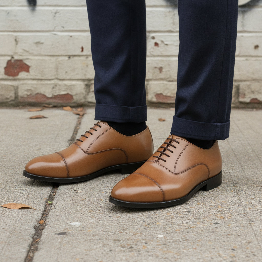 Men's Tan Cap-Toe Leather Oxfords — Hackett