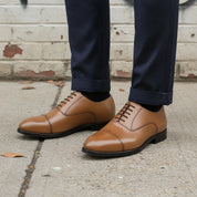 Men's Tan Cap-Toe Leather Oxfords — Hackett