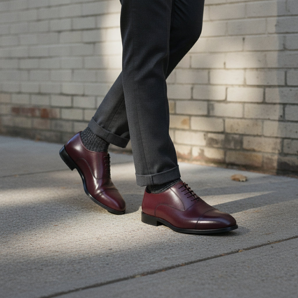 Men's Burgundy Cap-Toe Leather Oxfords — Hackett