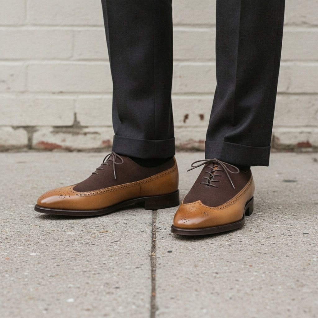 Men's Tan and Cognac Wingtip Leather Spectator Oxfords — Stephenson