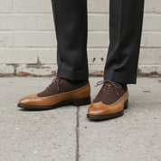 Men's Tan and Cognac Wingtip Leather Spectator Oxfords — Stephenson