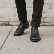 Men's Black Pebbled Leather Wingtip Oxfords — Neale