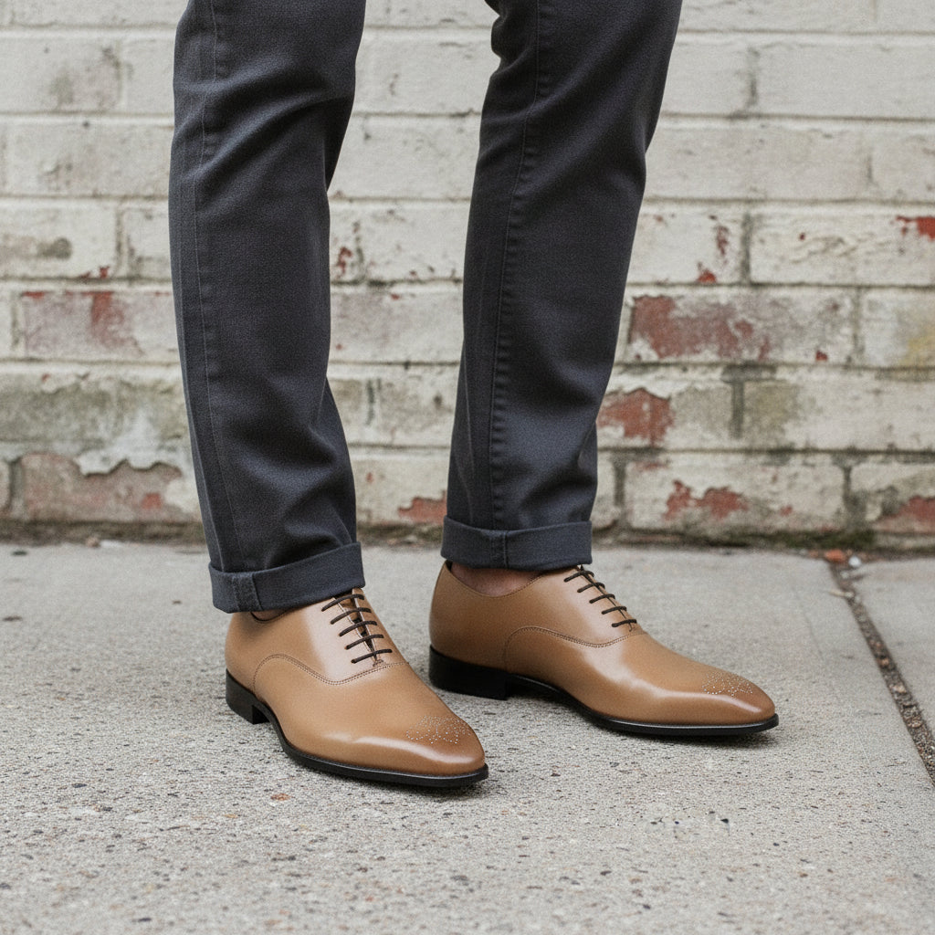 Men's Tan Plain-Toe Leather Oxfords — Cambray