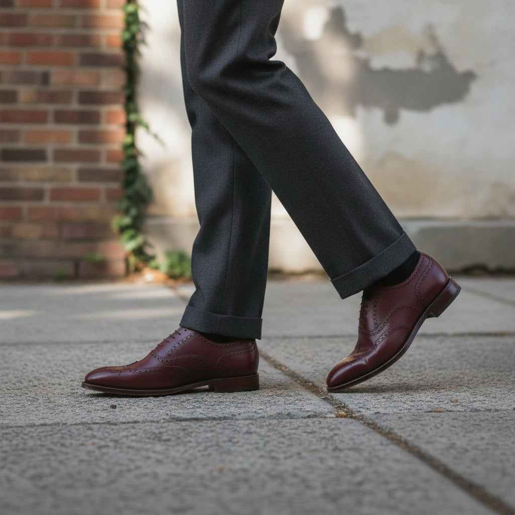 Men's Burgundy Wingtip Leather Oxfords — Dingley