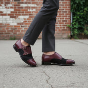 Men's Black and Burgundy Cap-Toe Leather Double Monk Strap Shoes — Uxbridge