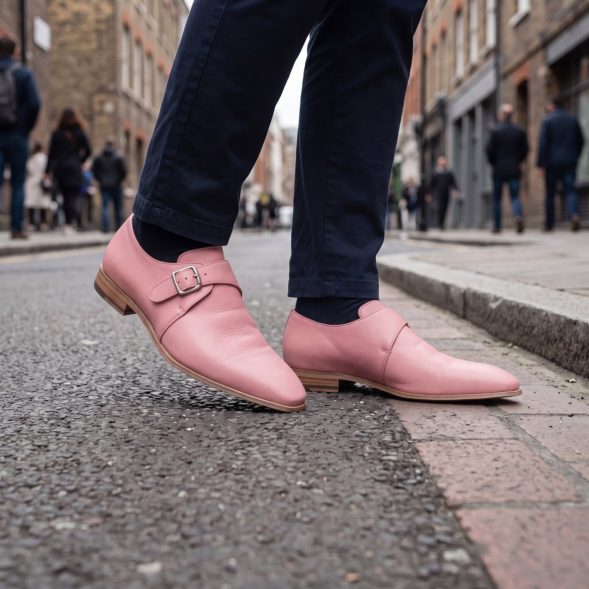Men's Rose Pink Plain-Toe Leather Monk Strap Shoes — Attley