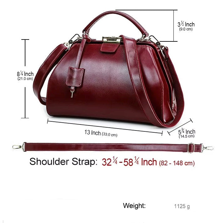 Handmade Full Grain Leather Crossbody Doctor Bag, Vintage Women’s Work Handbag